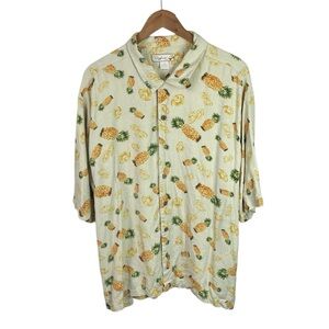 BF1100 Men’s Bohio Hawaiian pineapple 100% silk button down beach shirt 2X